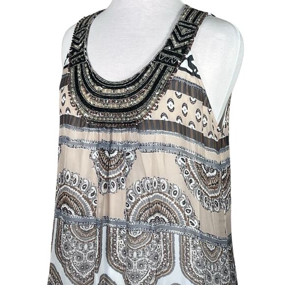 Hale Bob Boho Neutral Print Flowy Maxi with Beaded Neckline & Straps Medium - Picture 13 of 14